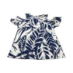 IVANKA TRUMP Womens Size‎ Large Blue White Floral Cold Shoulder Blouse Top
